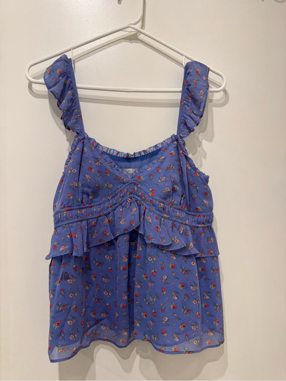 Joie Blue Floral Ruffle Camisole Silk Top